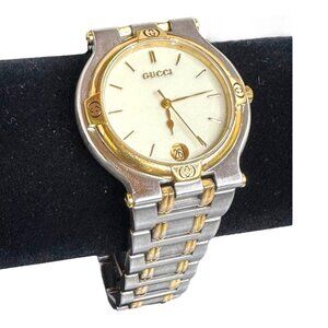 GUCCI Two Tone 9000M Quartz Gold Dial Men’s Womens watch Fast Shipping Authentic